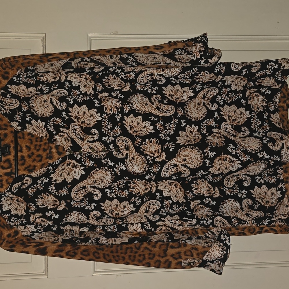 Roz & Ali Black and Tan Paisley Leopard Blouse